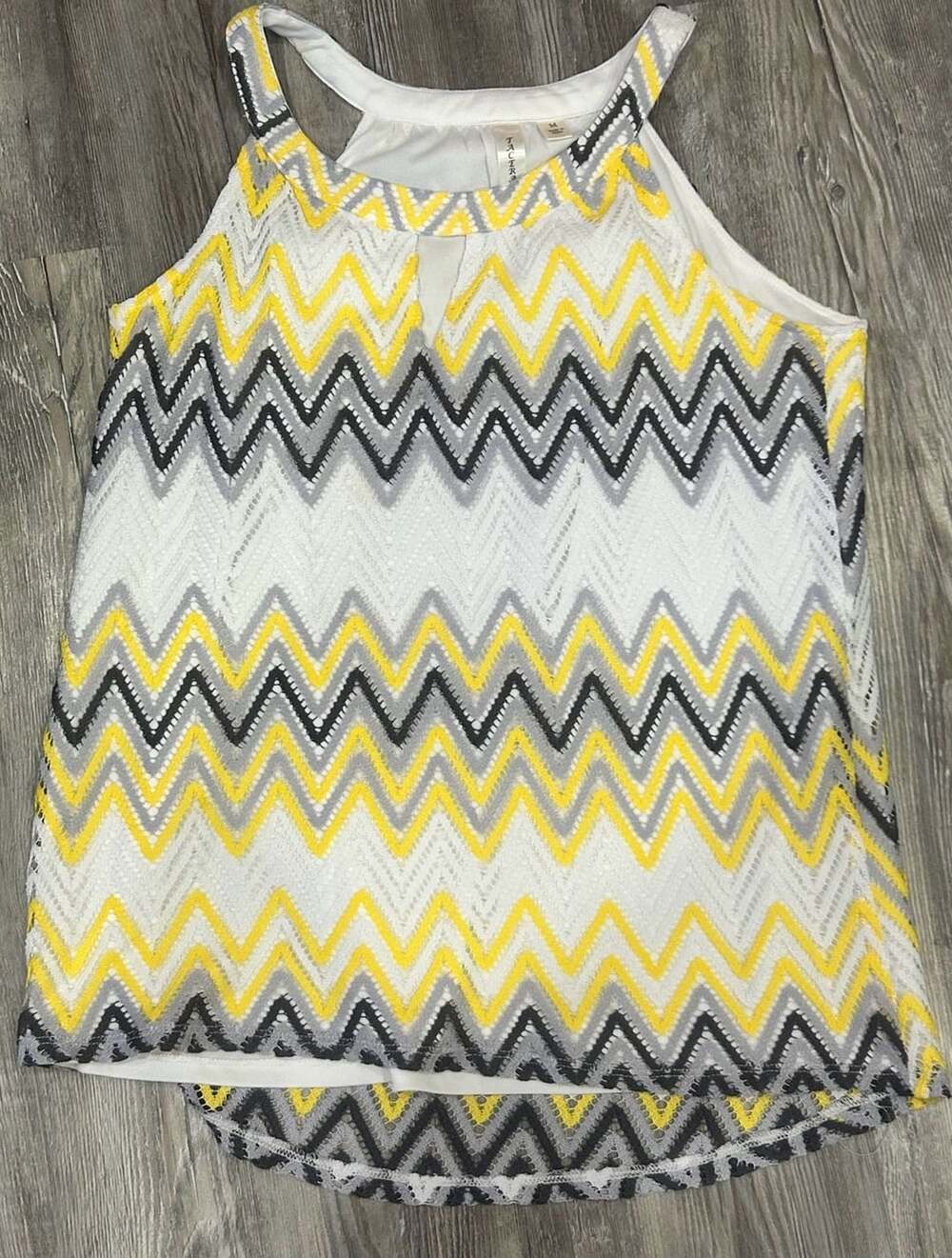 Tacera Yellow Gray and White Chevron Crochet Lace Halter Top Size Medium